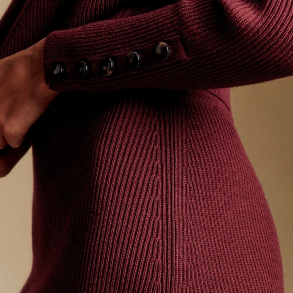 Sezane Naelle Skirt, Merino Wool, Burgundy, Size XS, NWT - Picture 3 of 9